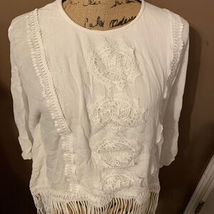 White Crochet fringe Top